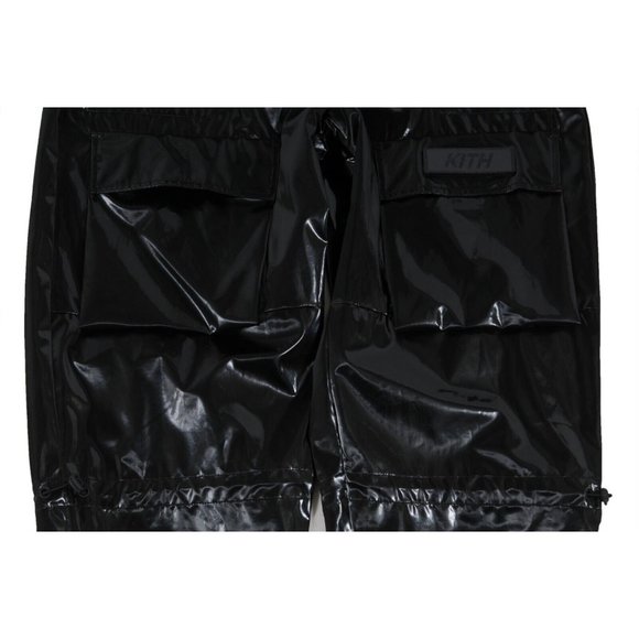 Kith Men Cargo Jogging Pants Size Small Gloss Black Logo Stretch Track Trousers - Picture 3 of 12